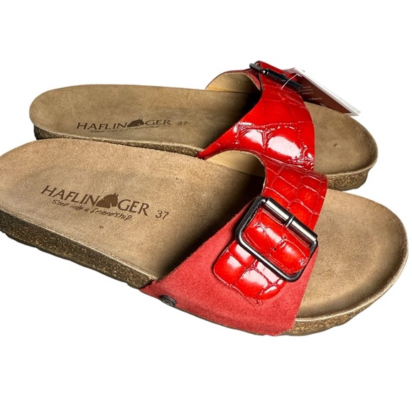 Haflinger Gina Red Croc Embossed Leather Sandals Women’s US 6 EU 37 Comfort - Picture 1 of 10